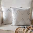 Caflife Boho Throw Pillow Covers 18x18 Set of 2 Decorative Pillows for Bed, Neutral Pillow Covers Beige with Grey Line Throw Pillows for Modern Farmhouse Couch Sofa Living Room Outdoor