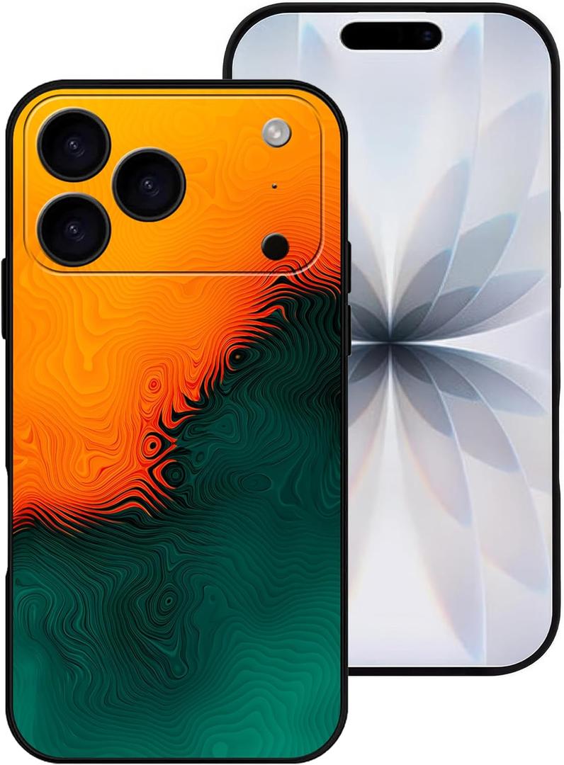 for iPhone 17 Pro Case, Yellow with Green Topographic Line Pattern Phone Case, [Full Camera Protection] Soft Silicone Anti-Scratch Shockproof Protective Cover for 17 Pro 6.3"