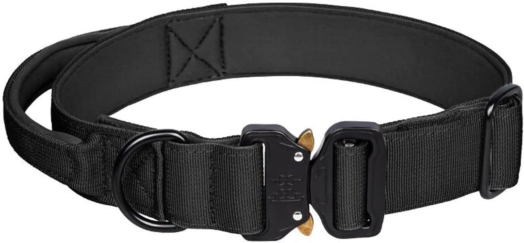 Tactical Dog Collar, Adjustable Military Training Nylon Dog Collar with Control Handle and Heavy Metal Buckle for Medium and Large Dogs (XL, Black)