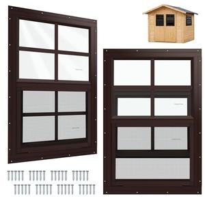 Kerty 2 Pack Shed Window Flush Mount Windows with Tempered Glass for Sheds, Chicken Coops, Garage and Playhouse (Brown, 14" x 21")