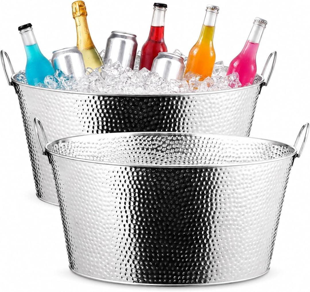 meekoo 2 Pcs 6 Gallon Beverage Tubs, Hammered Ice Bucket