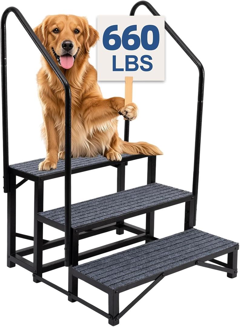3-Step RV Steps with Dual Handrails  Heavy-Duty RV Stairs for Camper, Hot Tub, Trailer & Porch with Non-Slip Mats