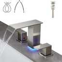 LED Light Bathroom Sink Faucet Widespread- Waterfall Bathroom Faucets for Sink 3 Hole, Bathroom Sink Faucet 8 Inch 2 Handles, Modern Bathroom Faucets with Pop-up Drain