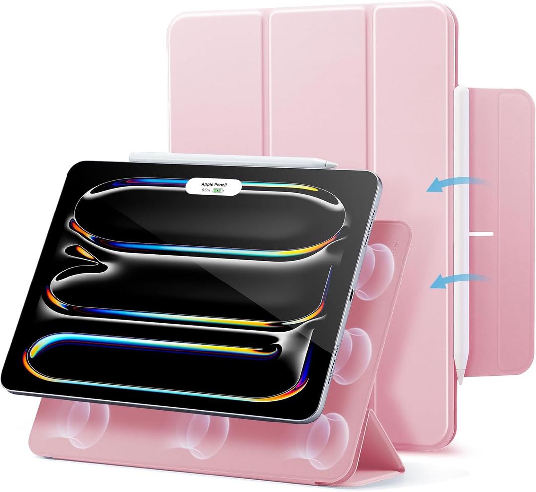ESR for iPad Pro 11 Inch Case (M5/M4) 2025/2024, Strong Magnetic Attachment, Slim Trifold Stand Case, Supports Pencil Pro and Pencil(USB-C), Tough Protection, Auto Sleep/Wake, Rebound Series, Pink