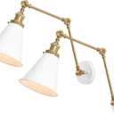 JONATHAN Y JYL7462B-SET2 Rover 7" Classic Industrial Metal Adjustable Arm LED Wall Sconce, White/Brass Gold (Set of 2) for Bedroom, Bathroom, Vanity