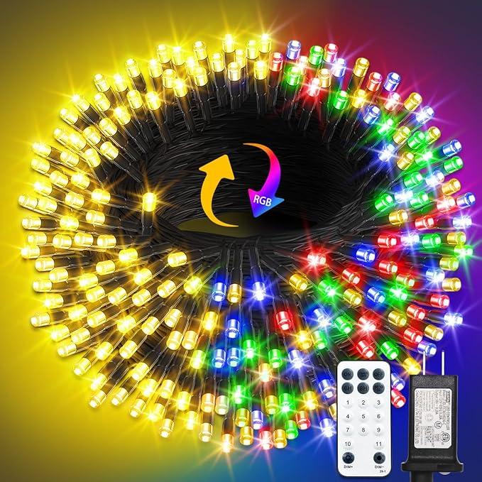 ROSCOO 1000 LED Color Changing Christmas String Lights, 328FT Warm White Multicolor Outdoor Fairy Lights 8 Modes, Waterproof Christmas Tree Lights for Bedroom Patio Party