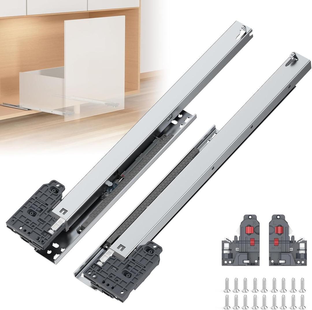 Undermount Drawer Slides,18inch Bottom Mount Full Extension Drawer Slides,Soft Close Hydraulic Damper,3D Adjustable&Quick Release, 100 Lbs Load Capacity Cabinet Concealed Drawer Slides,1 Pair(2-Pack)
