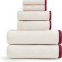 Lucury Bath Towels Set of 6,2 Bath Towels, 2 Hand Towels, 2 WashCloths,100% Cotton Extra Absorbent Silk Hemming Towels for Bathroom (Beige)