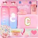 Awfrky Initial Makeup Bag - Birthday Gifts for Girls 4 5 6 7 8 9 10 11 12 Year Old Teen Girls, Personalized Teen Girl Gifts - Preppy Cosmetic Bags Cute claw clips for Kids Women (Pink C)