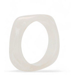 Chunky White Marble Swirl Lucite/Acrylic Bangle Bracelet with Rounded Square Shape
