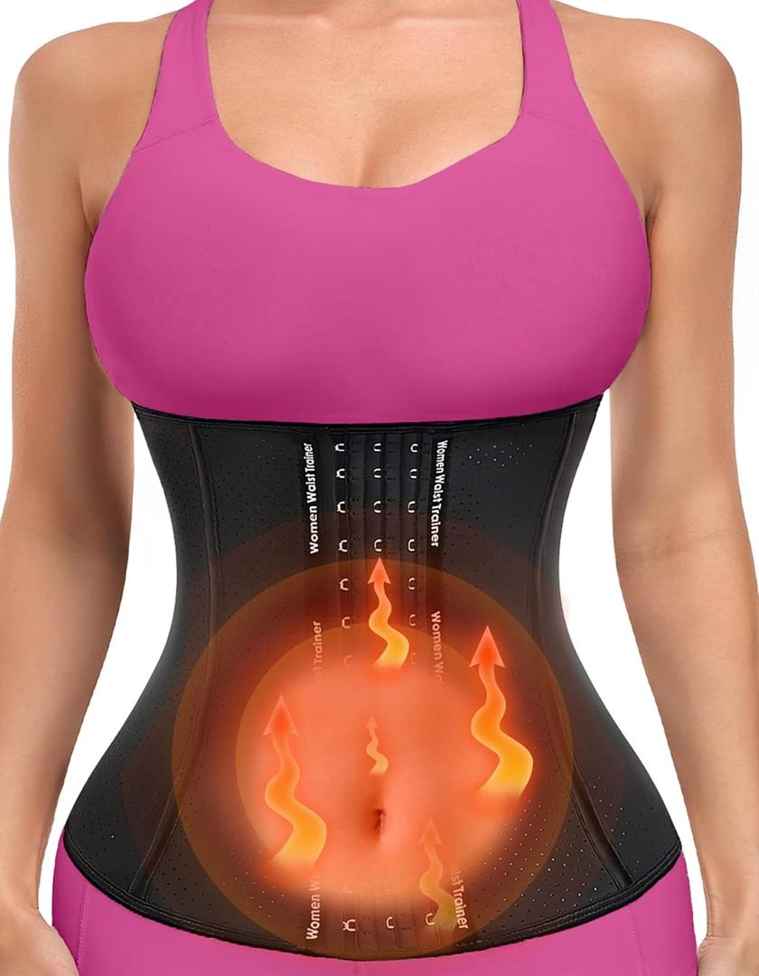 YADIFEN Corset Waist Trainer for Women, Latex Waist Cincher Workout Body Shaper Breathable Girdle Sport Belt (Small, Black-breathable Latex With 3 Row of Hooks)