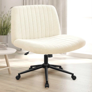 NEO Chair Criss Cross Chair with Wheels Armless Cross Legged Office Desk Wide Comfy Vanity Makeup Chair Adjustable Swivel Rolling Computer for Home Office Fabric (Beige)