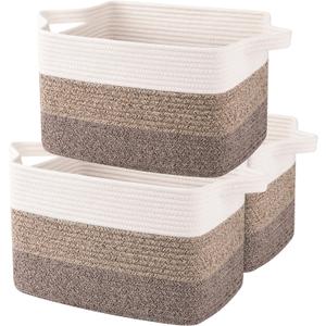 OIAHOMY Storage Basket, Woven Baskets for Storage, Cotton Rope Basket for toys,Towel Baskets for Bathroom - Pack of 3, Gradient Dark Brown (3 pcs-13x9.9x8.7)