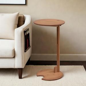 Bamboo Side Table for Sofa - Adjustable Height C Shaped End Tables for Small Spaces, Couch, Bedside, Living Room, 12.6x12.6x26 Inch TV Tray Round Stand for Drink, Snack, Coffee (Walnut)