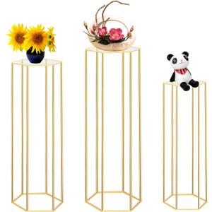 Cylinder Stands for Party, 3PCS Hexagon Cylinder Pedestal Stand, Gold Metal Plant Stand Cilindros Para Fiestas Cake Table Stand for Parties Round Cylinder Tables for Parties