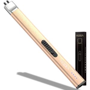 REIDEA Electric Lighter Gifts for Candle Lovers [Stocking Stuffers for Women & Men], Retractable Top Windproof Flameless USB Rechargeable Arc Safe for Adults, R1 Flat, Champagne Gold