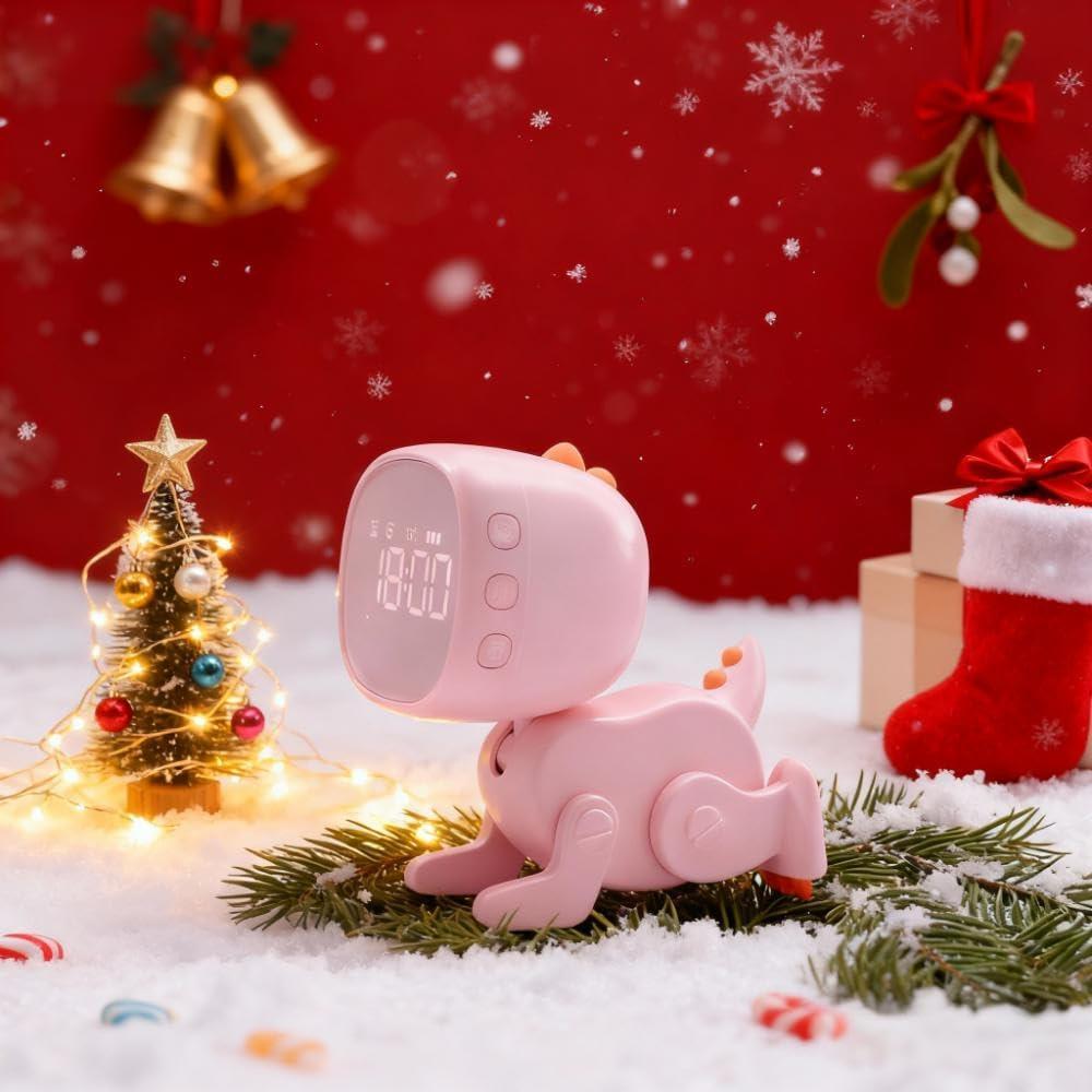 Kids Dinosaur Alarm Clock for Boys and Girls Bedroom LED Cute Bedside Clock with Digital Display Children's Sleep Trainer Ok to Wake Light and Night Light Perfect Birthday Gifts for Kids(Pink)