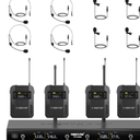 Phenyx Pro 4-Channel UHF Auto Scan Wireless Microphone System PTU-52/5200/4200- 2 Handheld Mics, 2 Bodypacks, Headset/Lapel Mics, 4 x 40 Frequencies, 328 ft, Mics for speaking, church, wedding, meeting