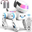 Remote Control Robot Dog Toys for Kids - Interactive Programmable RC Puppy with LED Eyes, Music & Dance, Touch & Bluetooth Speaker,USB Rechargeable Robotic Dog, Gifts for Boys & Girls Ages 3-12 (White)