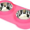 AsFrost Dog Food Bowls Stainless Steel Pet Bowls & Dog Water Bowls with No-Spill and Non-Skid, Feeder Bowls with Dog Bowl Mat for Dogs Cats and Pets-Pink, 24 0z in Total (1 Cup/12 oz each)