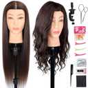 Mannequin Head Human Hair, 80% Real Hair Cosmetology Manikin Head for Practice Braiding Hairstyling Cutting with Free Clamp Holder and Tools (Dark Brown)