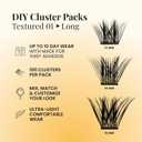 FH By Flutterhabit Customizable Cluster Lashes, Textured 01 Long, 100 Pack Full Volume DIY Cluster Lash Extensions 12mm 14mm 16mm, Cat Eye Lash Map, Faux Mink, Adhesive Sold Separately
