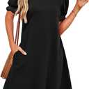 Summer Dresses for Women 2025 Casual Cute Square Neck Puff Short Sleeve Dress with Pockets (3X-Large, Black)