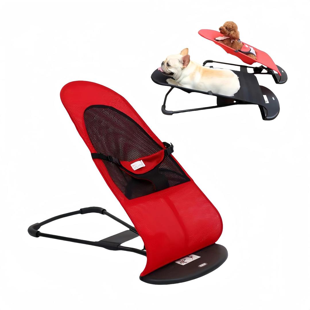 Pet Rocking Chair for Dogs & Cats, Pet Dog Cat Rocker Bed Chair, Indoor Lounge, Adjustable and Portable Foldable, maximun Weight 35lb, Perfect for Small Dogs (Red)