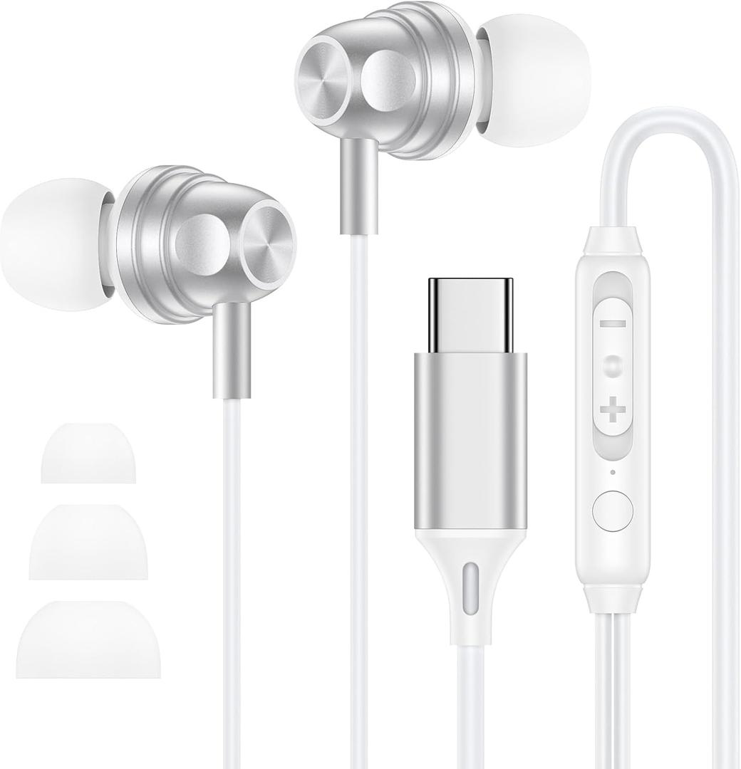Wired Earbuds for iPhone 17e/17/17 Pro/17 Pro Max/16e/16/16 Plus/16 Pro Max/15 Plus/15 Pro/15 ProMax Ear Buds USB C Wired Headphones Type C Earphone with Microphone, Volume Control, Noise Canceling (White)