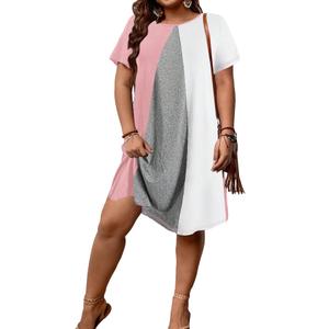 SOLY HUX Women's Plus Size Dress Color Block Short Sleeve T Shirt Dress Casual Summer Dresses Pink and White 4XL (Pink)
