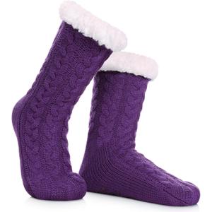 DYW Women Winter Thick Slipper Socks with Grippers Non Slip Warm Fleece Lining Fluffy Fuzzy Socks Christmas Gifts