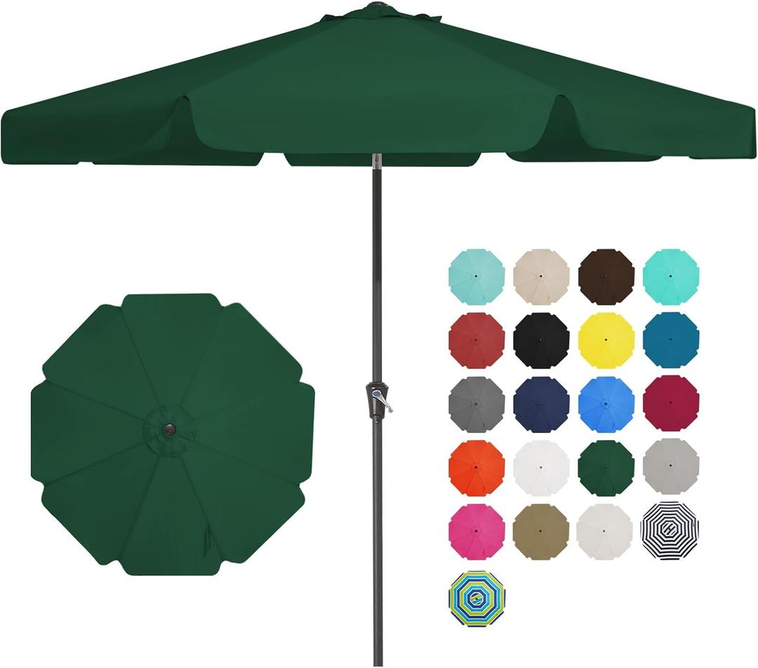 JEAREY 9' Patio Umbrellas Outdoor Table Market Umbrella w/Push Button Tilt/Crank, 8 Sturdy Ribs, UV Protection Waterproof Sunproof(Dark Green)