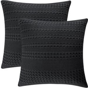 PHF 100% Cotton Waffle Weave Euro Sham Covers, 2 Pack 26" x 26" Bed Pillow Covers for Elegant Home Decor, No Filling, Luxury Aesthetic Soft Euro Pillow Cases for Bed, Black