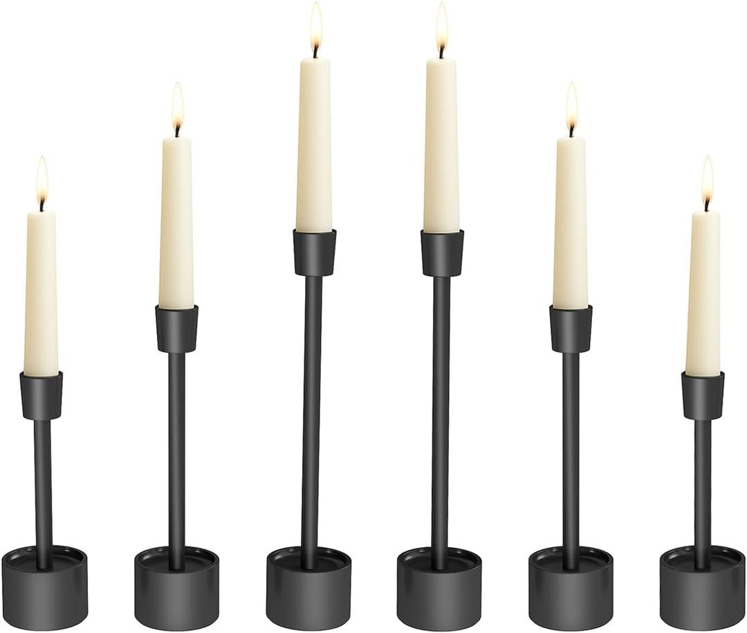 YUMORE Stainless Steel Black Candle Holders Candlestick 6 Packs Tall Taper Pillar Stable Base Stand Holders for Dining Table Wedding Centerpiece Decorations