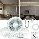 HOUHUI White LED Strip Lights 65.6Ft, 6500K White Running Water Flowing LED Light Strip with Touch Panel Wireless Control,28 Modes,Dimmable LED Tape Lights for Bedroom Living Room Home Party DIY Decor