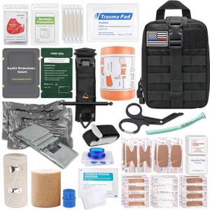 IFAK Trauma Kit with Tourniquet, 6-Inch Israeli Bandage, Splint, Tactical First Aid Kit for Car, Camping, Hiking and Travel with Molle Bag (Stellar Black)