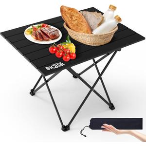 Portable Camping Table, Compact Camping Side Table with Carrying Bag, Ultralight Aluminum Beach Table Folding for Hiking, Camping, Picnicking, BBQ, Outdoor Cooking (Black Medium 22")