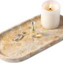 Koville Egypt Natural Marble Tray, 12"x6" Vanity Decorative Tray for Countertop Organizer, Catchall Tray for Perfume, Candles, Jewelry Dish (Gold Marble-pearlly Yellow)