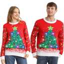 SOMSOC LED Light Up Ugly Christmas Sweater for Women Men, Xmas Jumpers Funny Knitted Sweaters with Light Bulbs, Size: M