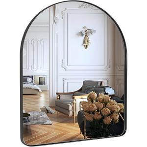 ANDY STAR Arched Mirror, 30 x 36 Inch Black Wall Mirror in Stainless Steel Metal Frame, Arch Top Rounded Corner 1 Inch Deep Set Design Wall Mount Hangs Vertical