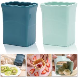 2 x Tulobi 2-Piece Fruit Slicer Set, Stainless Steel, Mini Cup Slicer, Quick Salad Maker, Creative Kitchen Gadget (Navy Blue + Cyan)
