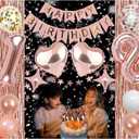 16th Rose Gold Birthday Party Decorations for Girls, Rose Gold Happy Birthday Banner, Fringe Curtains, Heart Foil Balloons, Confetti Balloons, Cake Topper for 16th Birthday Decorations