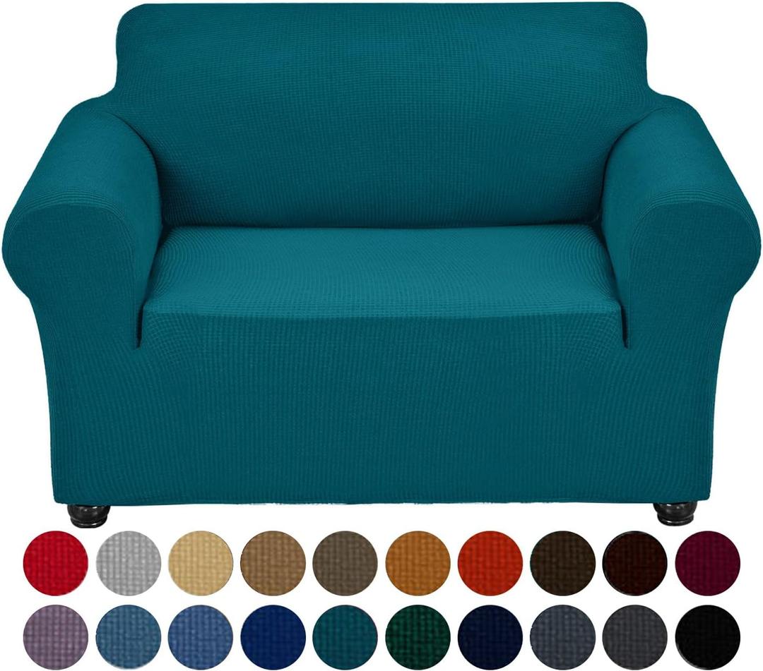 Joccun Stretch Chair Couch Cover,1-Piece Sofa Slipcover Spandex Jacquard Fabric Sofa Covers with Elastic Bottom,Washable Furniture Protector for Dogs,Cats,Kids(Armchair,Peacock Blue) (Small35" - 55")