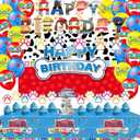 Cartoon Dogs Theme Birthday Party Supplies Decorations, Including Banner, Backdrop, Hanging Swirls, Tablecloth, Balloons, Cake Toppers for Birthday Party