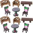 Skylety 12 Pieces Garden Furniture Ornaments Miniature Table and Chairs Set Village Micro Resin Bench Chair for Dollhouse Accessories Home Micro Landscape (Cute Style)