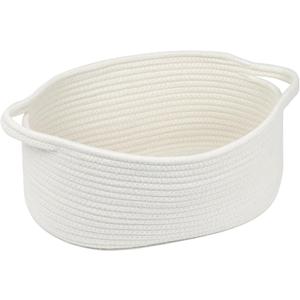 Woven Storage Basket with Handle, Small Baskets for Gifts Empty, Cotton Rope Boho Baskets for Organizing, Bathroom Closet Shelf Organizer Bins, Decorative Cute Toy Basket Bin for Nursery (13" x 8" x 6", White)