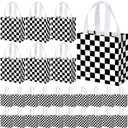 Lingvee 50 Pack Checkered Racing Gift Bag Bulk Black and White Checkered Flag Reusable Tote Bags with Handle Race Car Non Woven Candy Bags for Race Car Themed Birthday Party Decorations Supplies