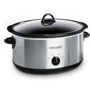 Crock-Pot 7-Quart Manual Slow Cooker, Family Size Serves 8+ People & Fits 6-lb Roast, Removable Stoneware with Warming Setting, Dishwasher Safe for Easy Cleanup, Stainless Steel