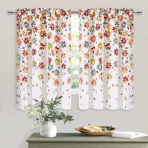VERTKREA's Orange Floral Kitchen Window Curtains, Rod Pocket Curtains Tiers for Bathroom, Laundry Room, RV - 2 Panels, 2636 Inches VERTKREA's Orange Floral Kitchen Window Curtains, Rod Pocket Curtains Tiers for Bathroom, Laundry Room, RV - 2 Panels, 2636 Inches