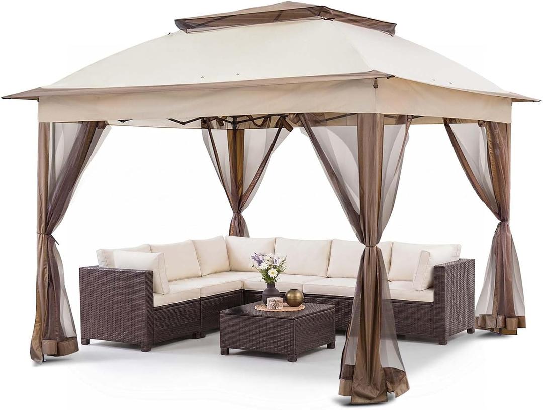 COOS BAY 11x11 Pop Up Gazebo with Netting, Canopy Tent, Beige
